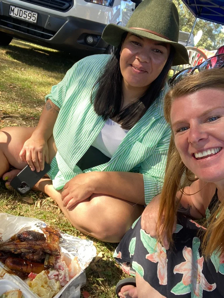 Nic and Lian enjoying food together